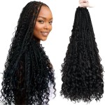 LMZIM Crochet Box Braids With Curly Ends 18 Inch Goddess Box Braids Crochet Hair 8 Packs Bohomian Synthetic Hair Extensions 1b