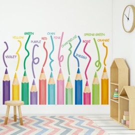 Runtoo Color Wall Corner Decals Educational Pencil Crayons Wall Stickers for Kids Room Baby Nursery Classroom Wall Decor