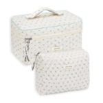 GEMLORD 2Pcs Cotton Quilted Makeup Bag Large Travel Coquette Aesthetic Toiletry Bag Floral Cute Cosmetic Bags for Women Girls