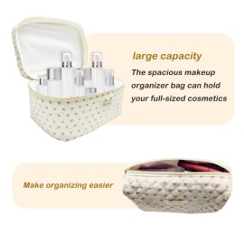 GEMLORD 2Pcs Cotton Quilted Makeup Bag Large Travel Coquette Aesthetic Toiletry Bag Floral Cute Cosmetic Bags for Women Girls