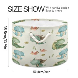 YETTASBIN Watercolor Cute Dragon Cotton Rope Basket Large Round Baby Laundry Basket Toy Blanket Books Storage Bin for Bedroom Bathroom Nursery Home Decor, 20 x 14 Inch