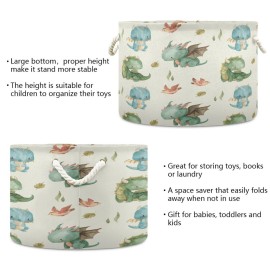YETTASBIN Watercolor Cute Dragon Cotton Rope Basket Large Round Baby Laundry Basket Toy Blanket Books Storage Bin for Bedroom Bathroom Nursery Home Decor, 20 x 14 Inch