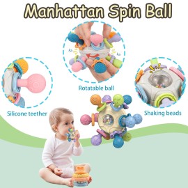 Baby Toys 0-6-12 Months,Montessori Toys for babise 0-6-12-18 Months,Incl Pull String Toy & Shape Sorter & Stacking Building Block & Manhattan ball & Baby Blocksmontessori baby toys for 1 + year
