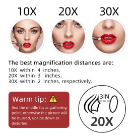 Sanmeizu Magnifying Mirror Makeup Mirror, Three Suction Cups, Magnifying Mirror Suction Cup, 6.4inches(Clear), Portable Makeup Mirror with Magnification for Bathroom or Travel (20X)