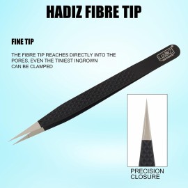HADIZ Pointed Fiber Tip Tweezer Diamond Print Precision for Women and Men Eyebrow Facial Hair Eyelash Extension Tweezers Ingrown Hair Removal Blackhead Remover Tool (black)