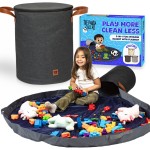 Toy Storage Basket and Playmat - Large Toy Blanket Storage Mat with Zippers - Slide Away Canvas Bag Storage Bin - Sturdy Kids Storage Baskets & Mat - Toy Bag Play Mat for Girls & Boys, Dark Charcoal