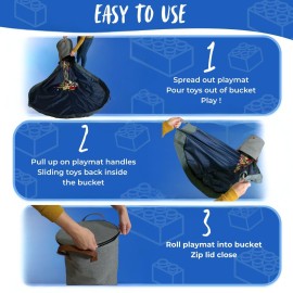 Toy Storage Basket and Playmat - Large Toy Blanket Storage Mat with Zippers - Slide Away Canvas Bag Storage Bin - Sturdy Kids Storage Baskets & Mat - Toy Bag Play Mat for Girls & Boys, Dark Charcoal