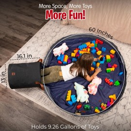 Toy Storage Basket and Playmat - Large Toy Blanket Storage Mat with Zippers - Slide Away Canvas Bag Storage Bin - Sturdy Kids Storage Baskets & Mat - Toy Bag Play Mat for Girls & Boys, Dark Charcoal