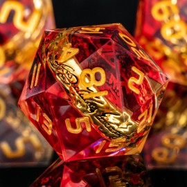 OUKELANWO Magic Lord Rings DND Dice Set with Box, 7Pcs LOTR D&D Dice Set for Role Playing Game, Red and Gold Polyhedral Sharp Edge Resin Dice D20 D12 D10 D8 D6 D4