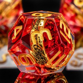 OUKELANWO Magic Lord Rings DND Dice Set with Box, 7Pcs LOTR D&D Dice Set for Role Playing Game, Red and Gold Polyhedral Sharp Edge Resin Dice D20 D12 D10 D8 D6 D4