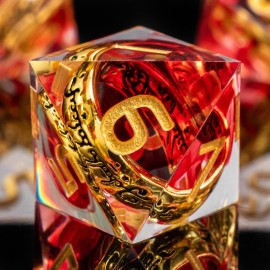 OUKELANWO Magic Lord Rings DND Dice Set with Box, 7Pcs LOTR D&D Dice Set for Role Playing Game, Red and Gold Polyhedral Sharp Edge Resin Dice D20 D12 D10 D8 D6 D4