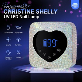 CHRISTINE SHELLY UV LED Nail Lamp 72W Rechargeable Sparkly Wireless Nail Dryer Gel Polish Light with 5 Timer Setting Professional Quick Dry Curing Lamp with Display Auto Sensor for Salon & Home