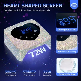 CHRISTINE SHELLY UV LED Nail Lamp 72W Rechargeable Sparkly Wireless Nail Dryer Gel Polish Light with 5 Timer Setting Professional Quick Dry Curing Lamp with Display Auto Sensor for Salon & Home