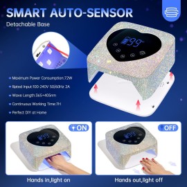 CHRISTINE SHELLY UV LED Nail Lamp 72W Rechargeable Sparkly Wireless Nail Dryer Gel Polish Light with 5 Timer Setting Professional Quick Dry Curing Lamp with Display Auto Sensor for Salon & Home