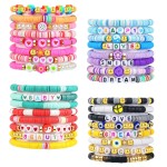 LUYI 32 Pcs Preppy Jewelry Bracelets for Women Clay Bead Colorful Surfer Heishi Bracelet Set Stackable Beaded Friendship Stretch Bracelets Boho Y2K Summer Beach Elastic Layering Bracelets