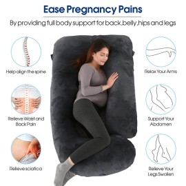 cauzyart Pregnancy Pillows for Sleeping U-Shape Full Body Pillow and Maternity Support - for Back, HIPS, Legs, Belly for Pregnant Women with Removable Washable Cover(Black)
