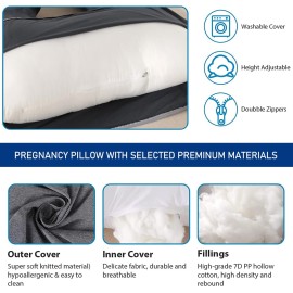cauzyart Pregnancy Pillows for Sleeping U-Shape Full Body Pillow and Maternity Support - for Back, HIPS, Legs, Belly for Pregnant Women with Removable Washable Cover(Black)