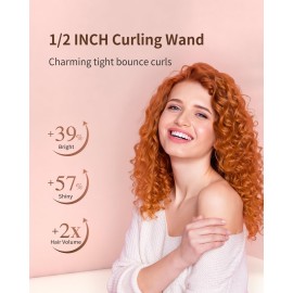 1/2 Inch Curling Wand Irons for Short&Long Hair, 13mm Thin Curling Wand with Long Barrel, Tiny Hair Curling Wand Tourmiline Ceramic Barrel 9 Heat Settings,Dual Voltage|Golve Include