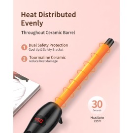 1/2 Inch Curling Wand Irons for Short&Long Hair, 13mm Thin Curling Wand with Long Barrel, Tiny Hair Curling Wand Tourmiline Ceramic Barrel 9 Heat Settings,Dual Voltage|Golve Include
