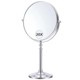 MIYADIVA Magnifying Mirror 20x, Double Sided 1X & 20X Magnifying Mirror on Stand, Large Tabletop Magnified Vanity Mirror, Magnified Mirrors with 360Rotation for Bathroom or Bedroom,8 Inches