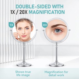 MIYADIVA Magnifying Mirror 20x, Double Sided 1X & 20X Magnifying Mirror on Stand, Large Tabletop Magnified Vanity Mirror, Magnified Mirrors with 360Rotation for Bathroom or Bedroom,8 Inches