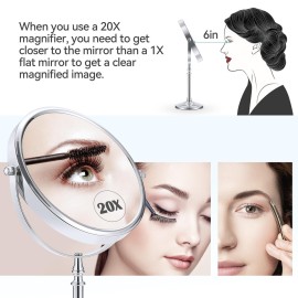 MIYADIVA Magnifying Mirror 20x, Double Sided 1X & 20X Magnifying Mirror on Stand, Large Tabletop Magnified Vanity Mirror, Magnified Mirrors with 360Rotation for Bathroom or Bedroom,8 Inches