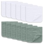 Ease Cubs Muslin Burp Cloths Large 100% Cotton Hand Washcloths for Boys & Girls, Baby Essentials Extra Absorbent and Soft Burping Rags for Newborn Registry (White & Green, 12-Pack, 20 X10)