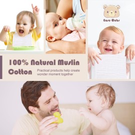 Ease Cubs Muslin Burp Cloths Large 100% Cotton Hand Washcloths for Boys & Girls, Baby Essentials Extra Absorbent and Soft Burping Rags for Newborn Registry (White & Green, 12-Pack, 20 X10)