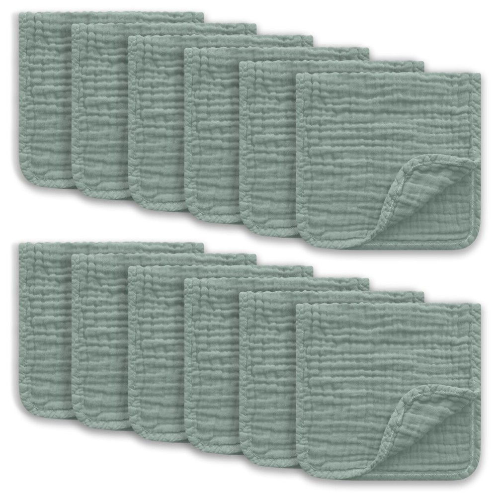 Ease Cubs Muslin Burp Cloths Large 100% Cotton Hand Washcloths for Boys & Girls, Baby Essentials Extra Absorbent and Soft Burping Rags for Newborn Registry (Green, 12-Pack, 20 X10)