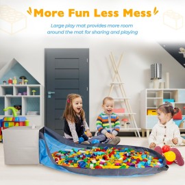 SAM AND MABEL Toy Storage Organizer with Play Mat for Kids - 13 x 13 x 13 Stackable and Foldable Cubby Box Nursery Organizers, Storage Bins with Lid for Playroom (Cream Bamboo)