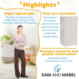 SAM AND MABEL Toy Storage Organizer with Play Mat for Kids - 13 x 13 x 13 Stackable and Foldable Cubby Box Nursery Organizers, Storage Bins with Lid for Playroom (Cream Bamboo)
