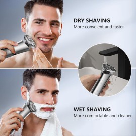 Electric Razor for Men - Rechargeable Mens Rotary Shaver, 3D Magnetic Floating Head Electric Shavers for Mens Shaving Beard Shaver IPX6 Waterproof Wet & Dry Use LED Display Beard Trimmer for Men Gift