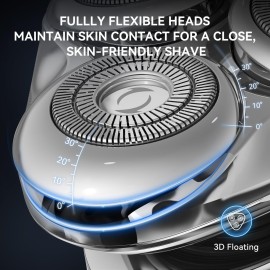Electric Razor for Men - Rechargeable Mens Rotary Shaver, 3D Magnetic Floating Head Electric Shavers for Mens Shaving Beard Shaver IPX6 Waterproof Wet & Dry Use LED Display Beard Trimmer for Men Gift