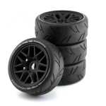 Chanmoo 1/8 RC On Road Car Tires and Wheels Rims 17mm Hex 103mm Rubber Rally Tyres for 1:8 Scale RC On-Road Racing Car HPI WR8 HSP Hobao ARRMA Redcat Losi Kyosho VRX RC Rally Drift Car 4PCS (Black)