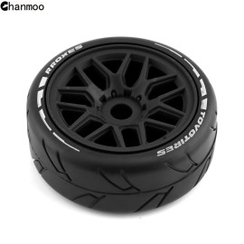 Chanmoo 1/8 RC On Road Car Tires and Wheels Rims 17mm Hex 103mm Rubber Rally Tyres for 1:8 Scale RC On-Road Racing Car HPI WR8 HSP Hobao ARRMA Redcat Losi Kyosho VRX RC Rally Drift Car 4PCS (Black)