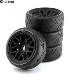 Chanmoo 1/8 RC On Road Car Tires and Wheels Rims 17mm Hex 103mm Rubber Rally Tyres for 1:8 Scale RC On-Road Racing Car HPI WR8 HSP Hobao ARRMA Redcat Losi Kyosho VRX RC Rally Drift Car 4PCS (Black)