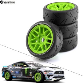 Chanmoo 1/8 RC On Road Car Tires and Wheels Rims 17mm Hex 103mm Rubber Rally Tyres for 1:8 Scale RC On-Road Racing Car HPI WR8 HSP Hobao ARRMA Redcat Losi Kyosho VRX RC Rally Drift Car 4PCS (Black)
