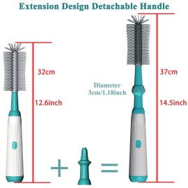 Electric Bottle Brush Cleaner,Baby Bottle Brush, Extra Long Handle Bottle Cleaner Brush,Silicone Bottle Cleaner Brush Set,1500 Mah,Waterproof Ip65