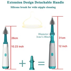 Electric Bottle Brush Cleaner,Baby Bottle Brush, Extra Long Handle Bottle Cleaner Brush,Silicone Bottle Cleaner Brush Set,1500 Mah,Waterproof Ip65