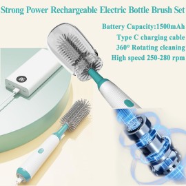 Electric Bottle Brush Cleaner,Baby Bottle Brush, Extra Long Handle Bottle Cleaner Brush,Silicone Bottle Cleaner Brush Set,1500 Mah,Waterproof Ip65
