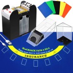 Aoriher Blackjack Game Combo Set, Include Blackjack Layout Felt,Shoe 6 Deck Automatic Card Shuffler Discard Holder Trays and 10 Cut Cards for Casino, Party Night(Blue)