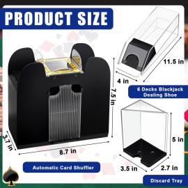 Aoriher Blackjack Game Combo Set, Include Blackjack Layout Felt,Shoe 6 Deck Automatic Card Shuffler Discard Holder Trays and 10 Cut Cards for Casino, Party Night(Blue)