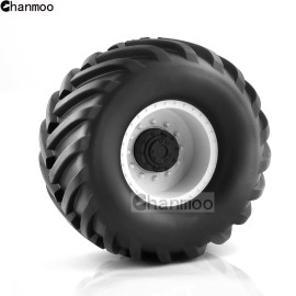 Chanmoo 1/8 RC Monster Truck Tires and 17mm Hex Wheels Rims Rubber Buggy Tyres for 1:8 Scale Off Road Truck Car Kaiju Tmaxx E-Revo 3.3 Arrma Kraton 6S Typhon 3S Traxxas Maxx HPI Redcat 4PCS (White)