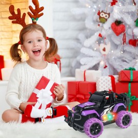 Tcvents Remote Control Car for Girls, 1:20 Scale Rc Cars Remote Control Truck Car Toy Vehicles for Kids Age 3-5, Rc Truck Racing Car with 3 Color Lights for Kids 5-7 8-12 Birthday Gift, Purple