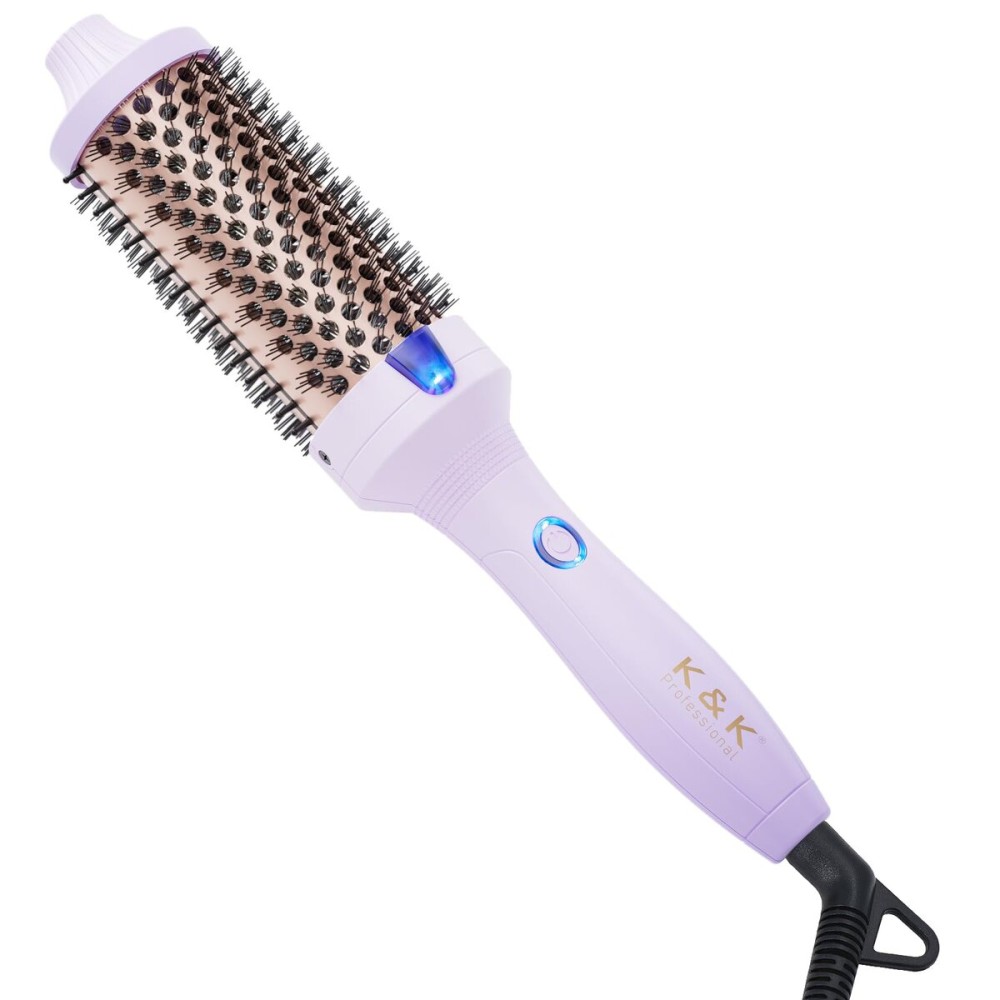K&K 1.77 Inch Ceramic Tourmaline Ionic Heated Round Brush Curling Brush Creates Blowout Look -Creates Root Volume & Loose Curls Volume Curls Dual Voltage Hair Styling Tool (Purple, 1.77 Inch)