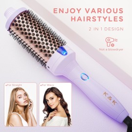K&K 1.77 Inch Ceramic Tourmaline Ionic Heated Round Brush Curling Brush Creates Blowout Look -Creates Root Volume & Loose Curls Volume Curls Dual Voltage Hair Styling Tool (Purple, 1.77 Inch)