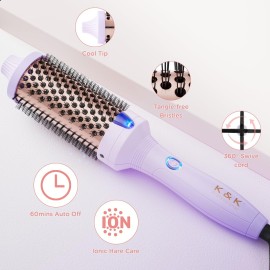 K&K 1.77 Inch Ceramic Tourmaline Ionic Heated Round Brush Curling Brush Creates Blowout Look -Creates Root Volume & Loose Curls Volume Curls Dual Voltage Hair Styling Tool (Purple, 1.77 Inch)