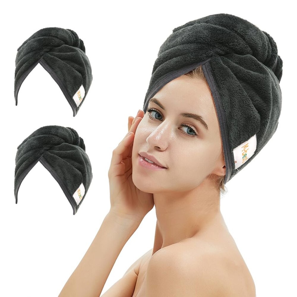 M-bestl 2 Pack Microfiber Hair Towel Wrap,Hair Drying Towel with Button,Absorbent and Anti-frizz Head Towel to Dry Curly or Straight Hair Quickly (Black) M-bestl 2 Pack Microfiber Hair Towel Wrap,Hair Drying Towel with Button,Absorbent and Anti-frizz Head Towel to Dry Curly or Straight Hair Quickly (Black)