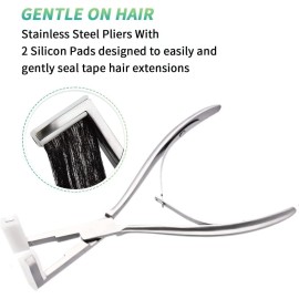 Tape in Hair Extensions Plier Silvery Stainless Steel Flat Surface Sealing Hair Extension Tools for Women Hair Extension Tools