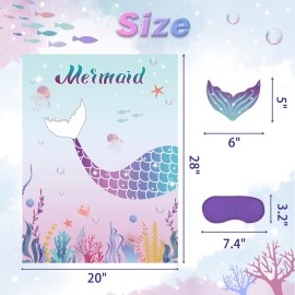 Pin The Tail on The Mermaid Party Game with 24 PCS Tails for Kids Girls Birthday 21\'\' x 28\'\' (Mermaid)